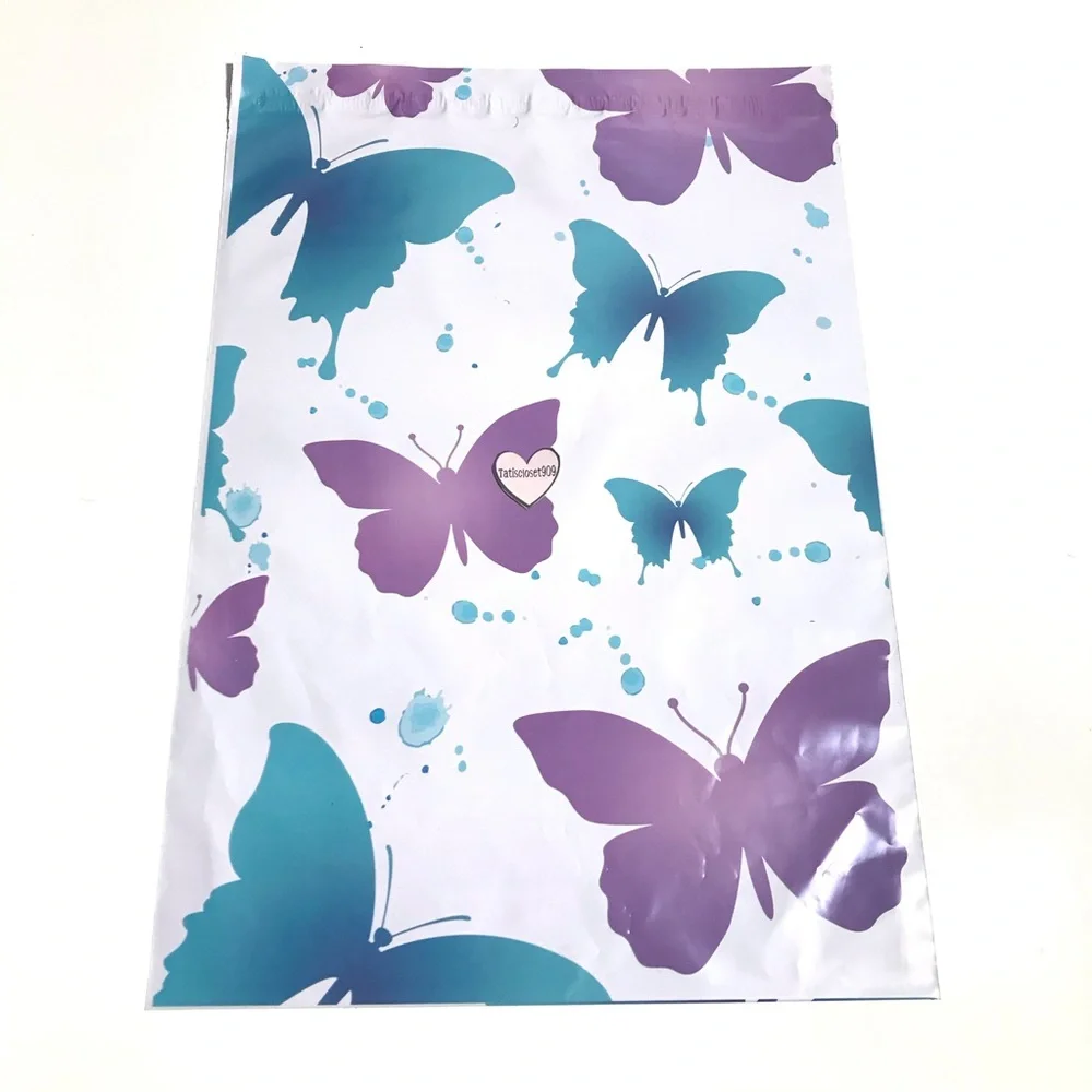 25 white purple blue butterflies polymailers 6x9